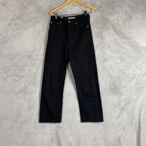 Levi's Ribcage Straight Ankle Jeans Womens 27 Black Super High Rise Button Fly